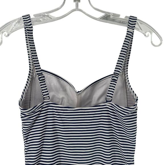 Nip Tuck Swimsuit Size 4 One Piece Slimming Navy Blue White Striped Ruched Sides - Picture 6 of 10